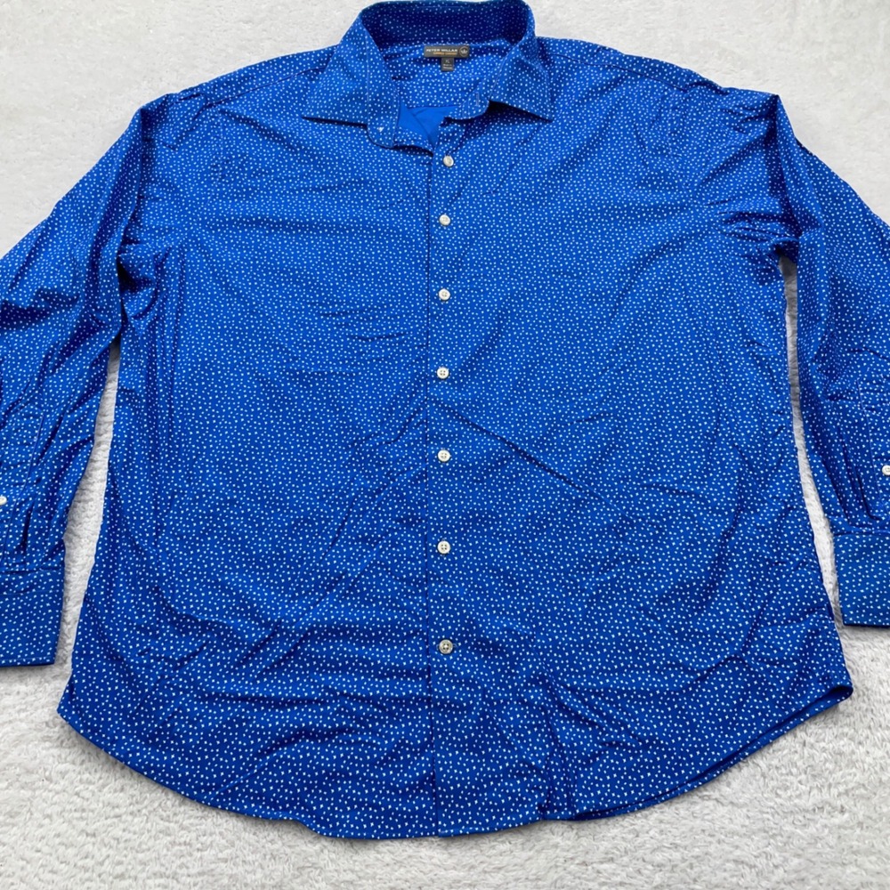 Peter Millar Summer Comfort Size XL Blue White Pattern Dress Shirt Menswear